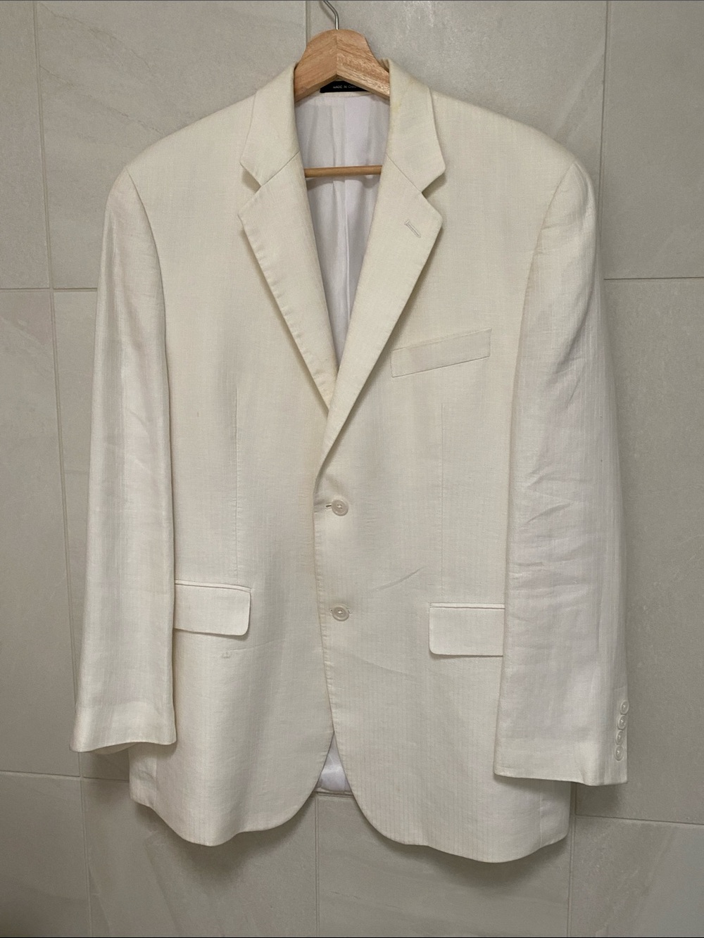 Calvin Klein Cream Two-Button Linen-Blend Blazer